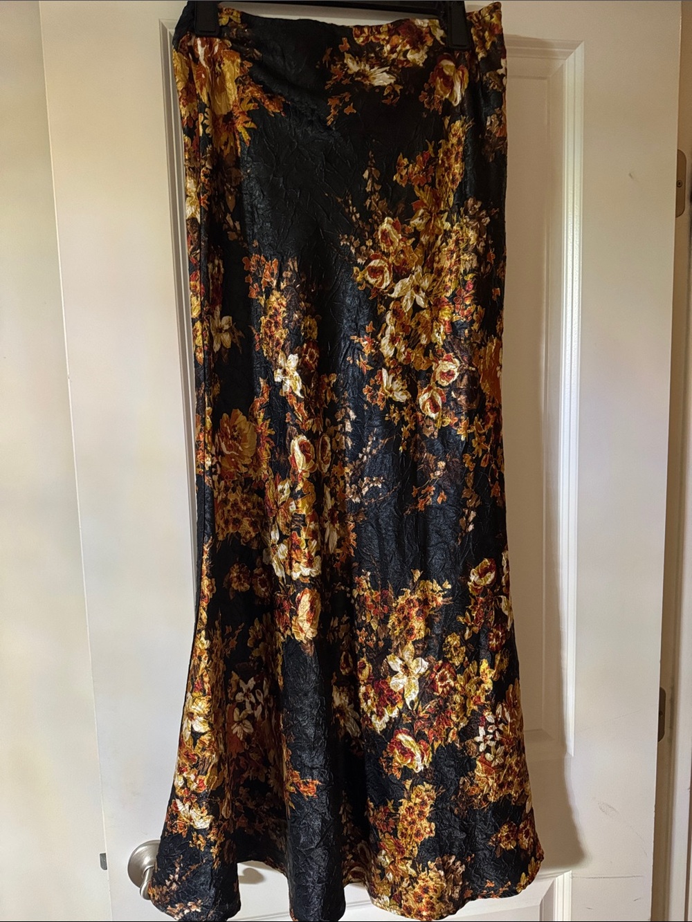 Black Floral maxi  Skirt with Gold and Brown Accents